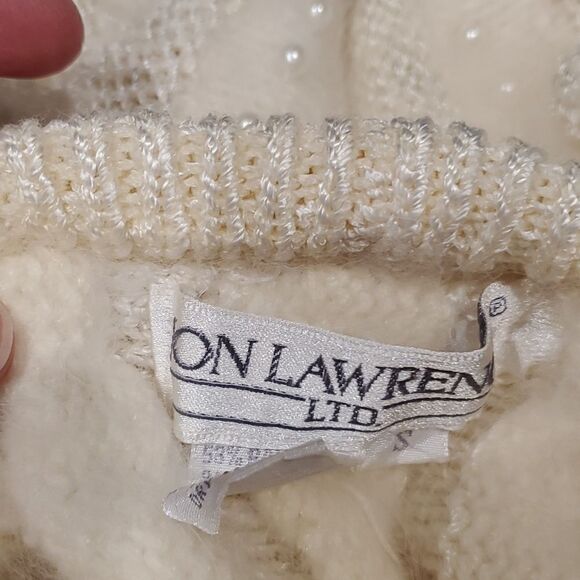 Jon Lawrence  Vintage Cream Wool/Angora Beaded Heavy Cowl Neck Sweater BoHo Warm - Picture 8 of 9